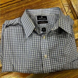Stafford Men's Navy and White Plaid Long Sleeve Dress Shirt